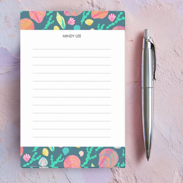 ANPASSNINGSBAR Seashells Gräns Livsmedel Shopping  Post-it Block (CUSTOM Seashells Border Grocery Shopping List Post-it Notes
)