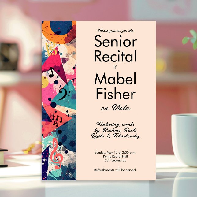 Anpassningsbar Senior Music skäl 80s Inspired Abst Inbjudningar (80s themed senior recital invitation template)
