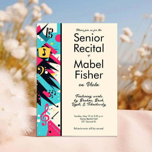 Anpassningsbar Senior Music skäl 80s Inspired Abst Inbjudningar (80s themed senior music recital invitation template)