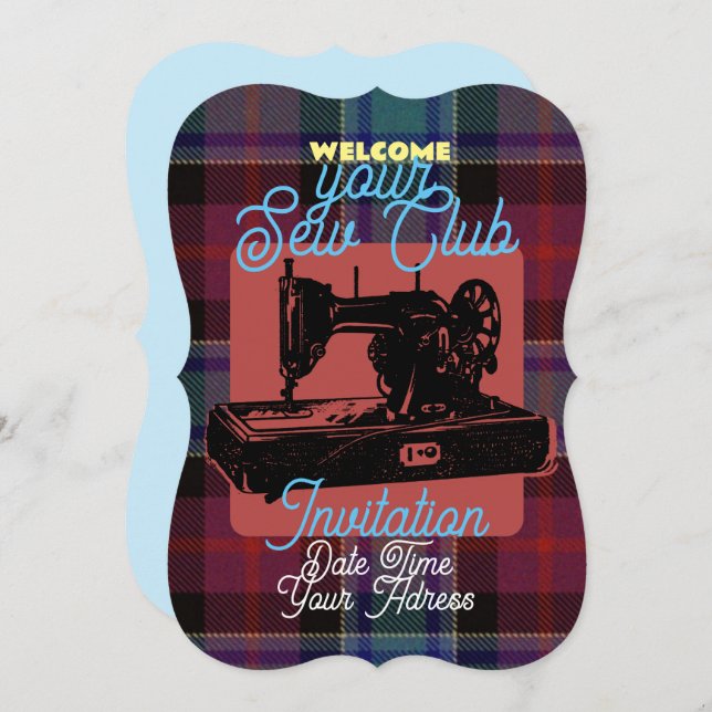 Anpassningsbar Sew Klubb vintage sydd inbjudan til (Fram/baksida)