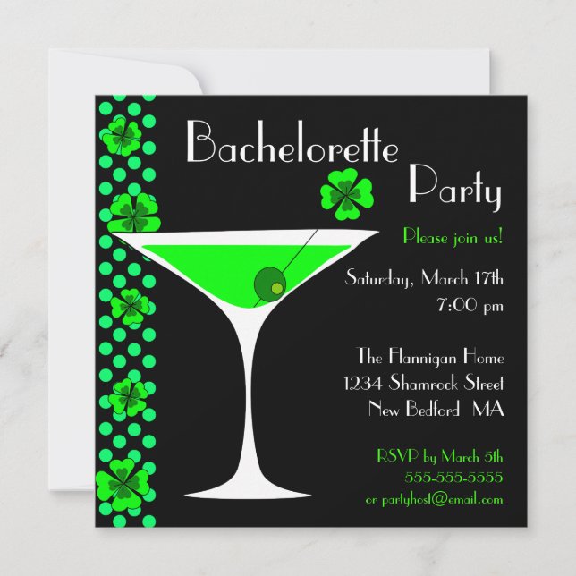 ANPASSNINGSBAR Shamrock Bachelorette Martini-inbju Inbjudningar (Framsida)