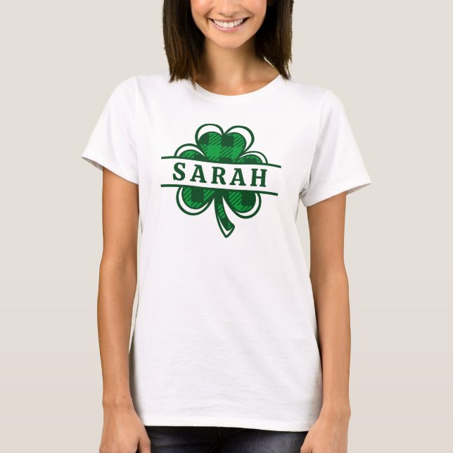 Anpassningsbar Shamrock Namn Cute Irish St patrick T Shirt (Framsida)