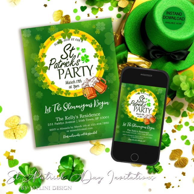 Anpassningsbar Shamrocks Beer St. Patrick's Day Pa Inbjudningar (Skapare uppladdad)