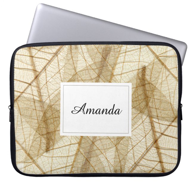 Anpassningsbar Sheer Cream Beige Snöre Löv Laptop Sleeve (Framsidan)