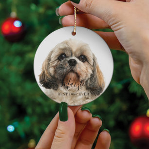 Anpassningsbar Shih Tzu Hund Personlig Pet Photo Julgransprydnad Keramik
