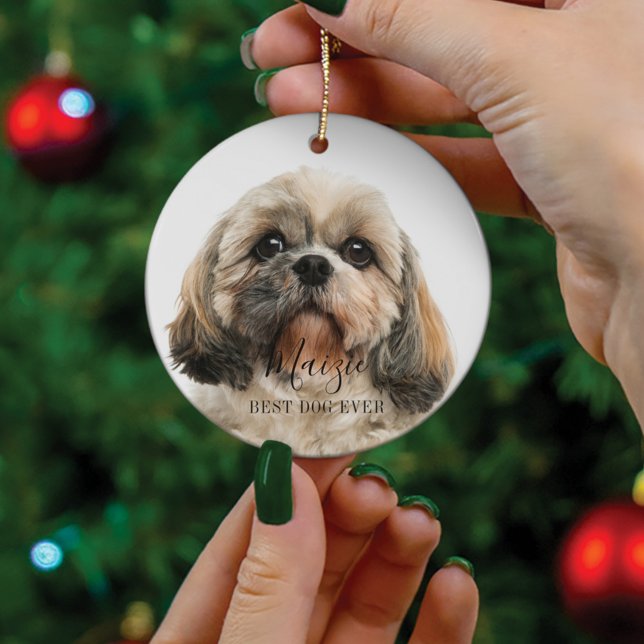 Anpassningsbar Shih Tzu Hund Personlig Pet Photo Julgransprydnad Keramik (Skapare uppladdad)
