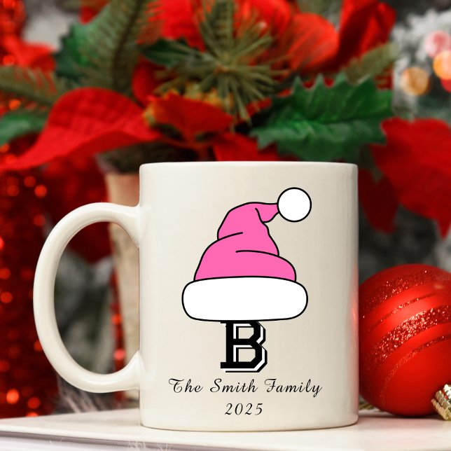 Anpassningsbar Shock rosa Monogram-familjens jul Kaffemugg (Custom Hot Pink Monogram Family Christmas Coffee Mug
)