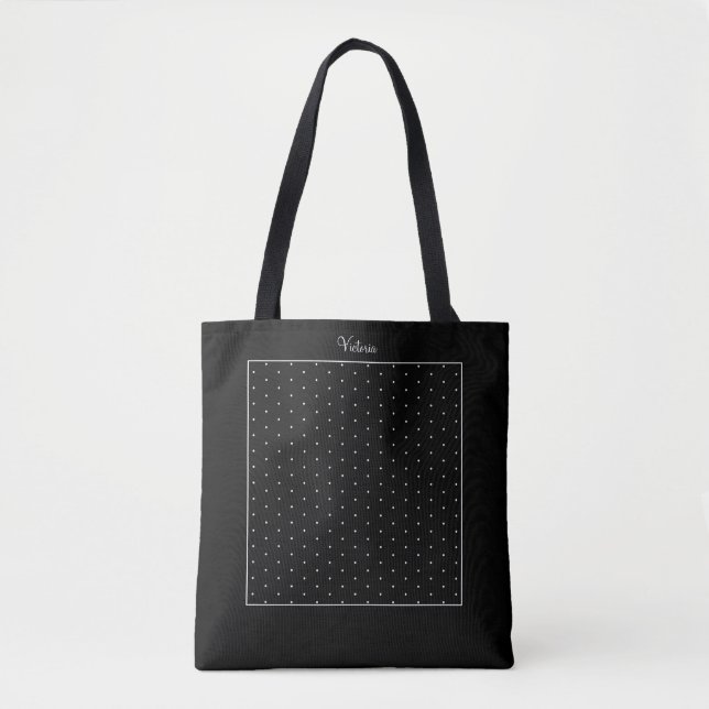 Anpassningsbar Shoulder Tote Swiss Dots Polka Blac Tygkasse (Framsida)