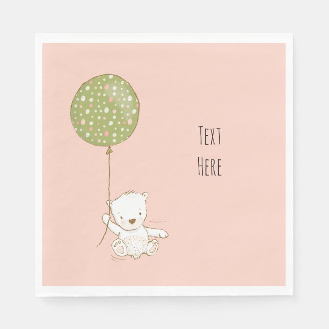 Anpassningsbar Shower Napkin Bear med Balloon Pappersservett (Framsidan)