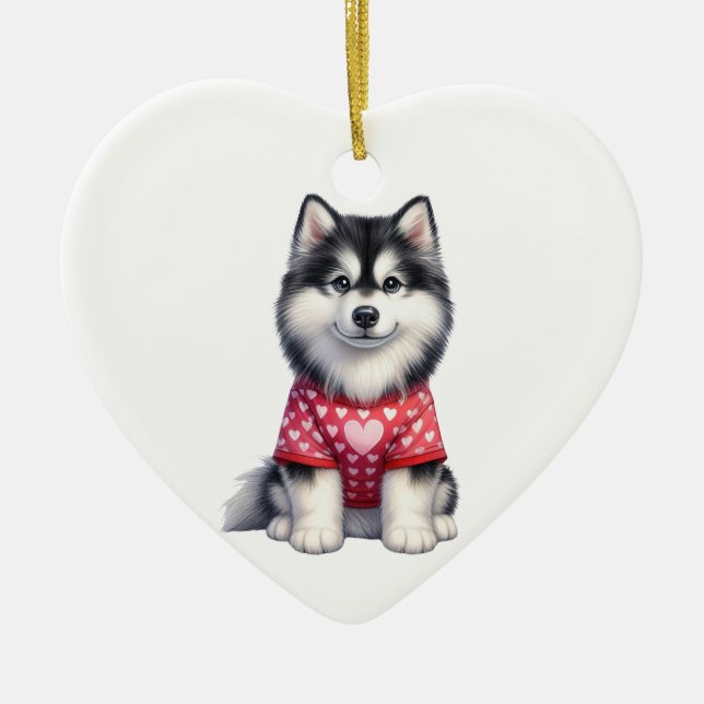 Anpassningsbar Siberian husky Hund Valentine Julgransprydnad Keramik (Framsidan)