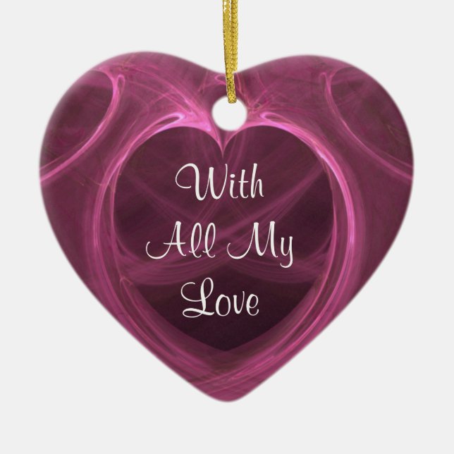 Anpassningsbar Silky Rosa Heart Keepsak Julgransprydnad Keramik (Framsidan)
