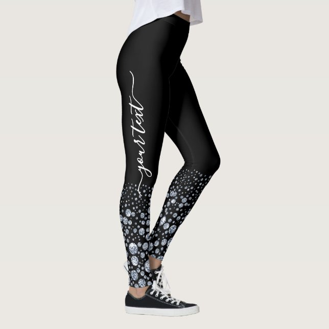 Anpassningsbar Silver Diamond Glitter Bling rhines Leggings (Höger)