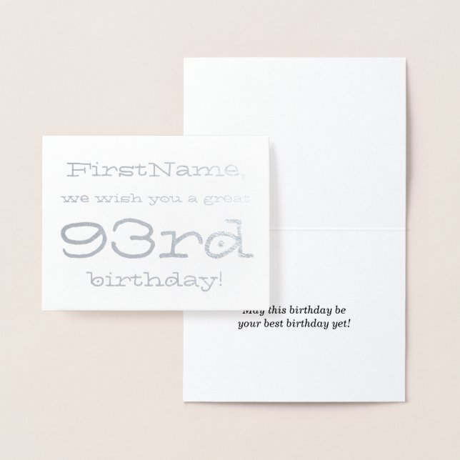 Anpassningsbar Silver Foil 93 Birthday Greeting Ca Folierat Kort (Display)