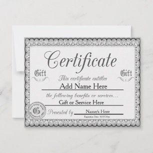 Anpassningsbar Silver Gift-certifikat för inbjudni Inbjudningar