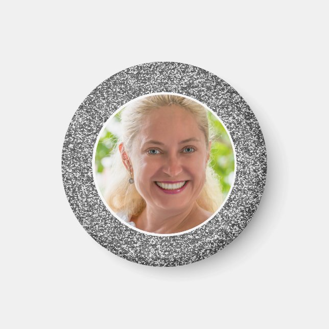 Anpassningsbar Silver Glitter Photo Magnet (Framsidan)