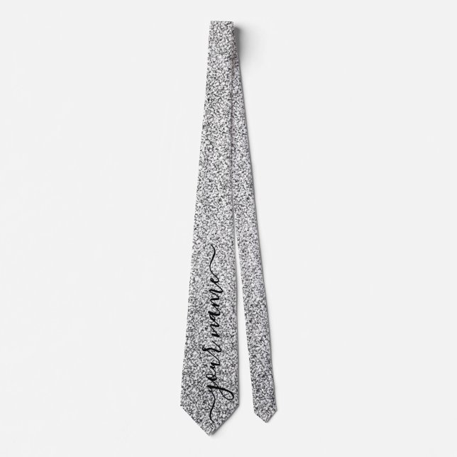 Anpassningsbar Silver Glitter Sparkles Neck Tie Slips (Framsida)