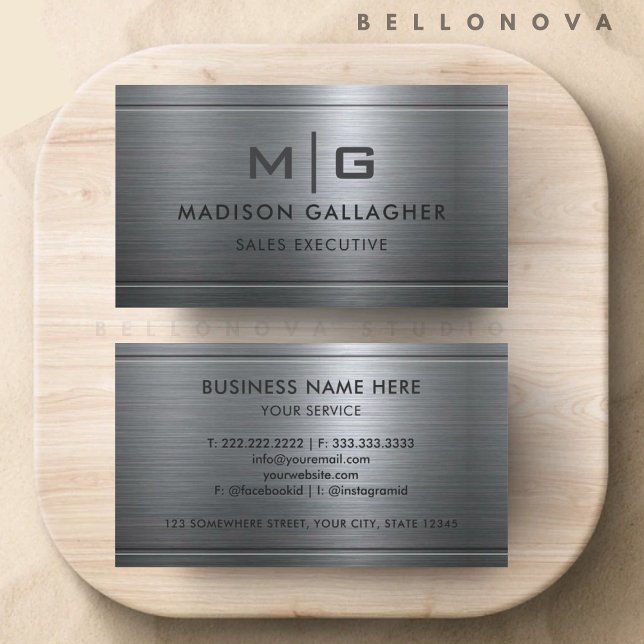 Anpassningsbar Silver Grått Metall Professionell Visitkort (Custom Silver Grey Metal Professional Business Card)