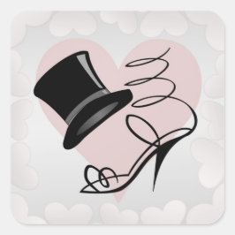 Anpassningsbar Silver Hearts Black Top hat och Hög Fyrkantigt Klistermärke