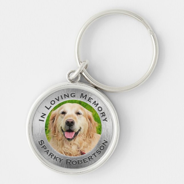 Anpassningsbar Silver Hund Memorial Rund Silverfärgad Nyckelring (Framsidan)