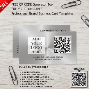 ANPASSNINGSBAR SILVER LOGOTYP DESIGN QR CODE MALL VISITKORT