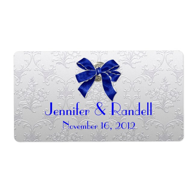 Anpassningsbar Silver Tone Damask Mini Vin Flaska  Fraktsedel (Framsidan)