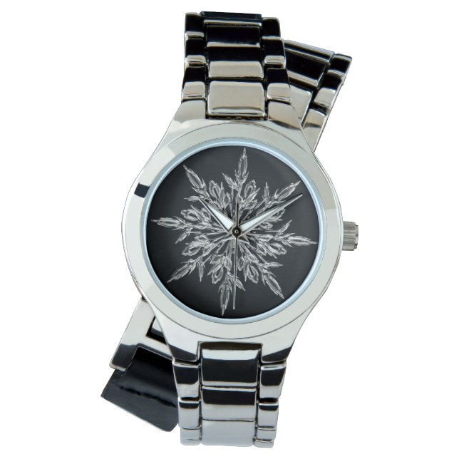 Anpassningsbar Silver Wrap Around Black Snowflake  Armbandsur (Framsida)