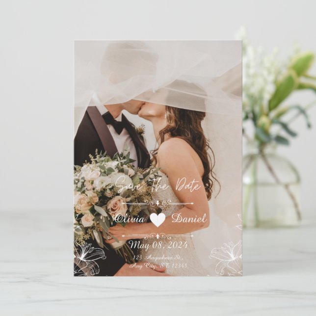 Anpassningsbar Simple Black & White Photo Bröllop Inbjudningar (Stående Fram)