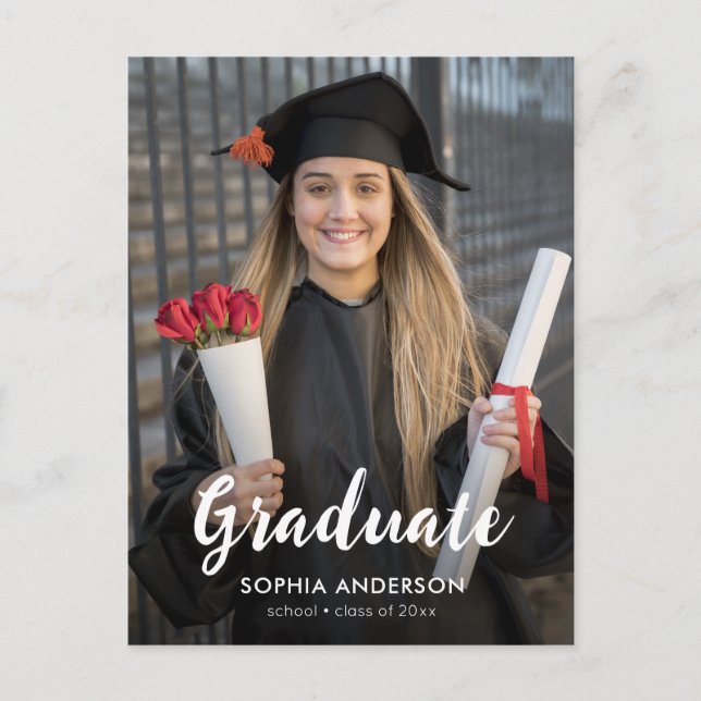 Anpassningsbar Simple Modern Calligraphy Photo Stu Inbjudan Vykort (Framsida)