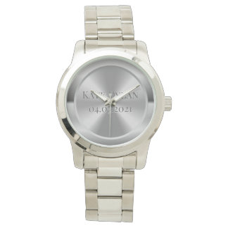 Anpassningsbar Simulated Engraved Silver Watch Armbandsur