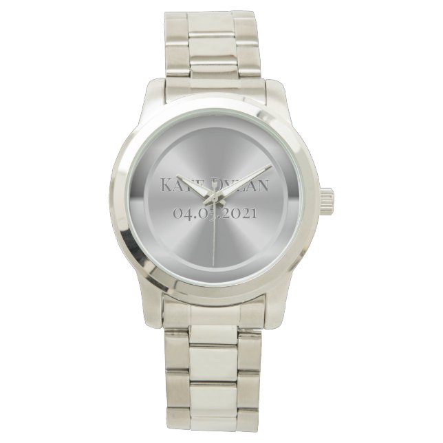 Anpassningsbar Simulated Engraved Silver Watch Armbandsur (Framsida)