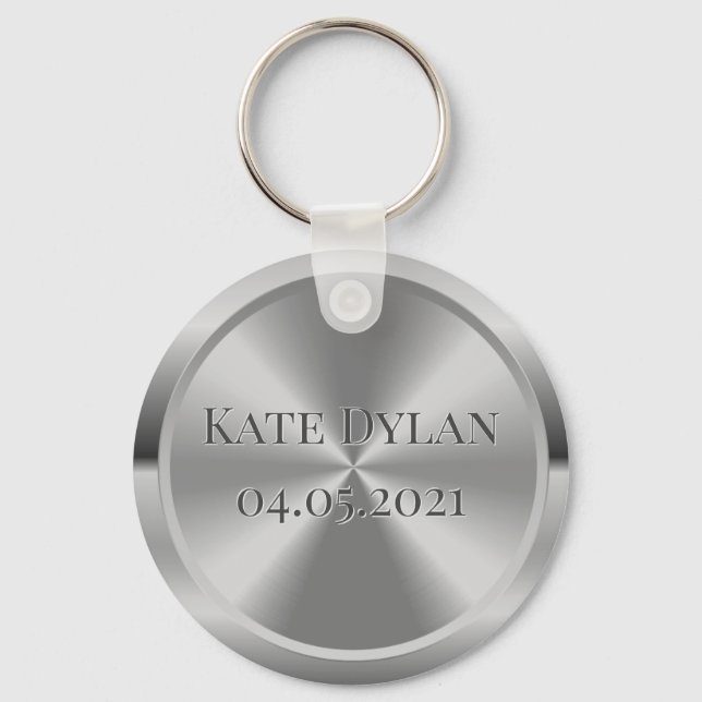 Anpassningsbar Simulerad Engraved Silver Keychain Nyckelring (Framsida)