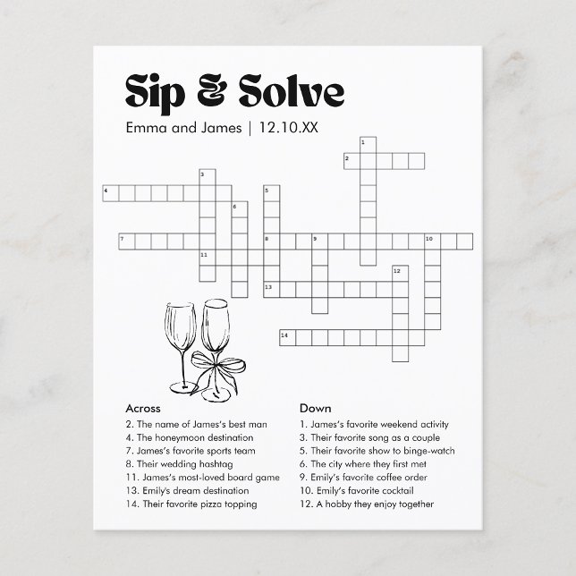 Anpassningsbar Sip and Solve Bröllop Crossword (Skapare uppladdad)