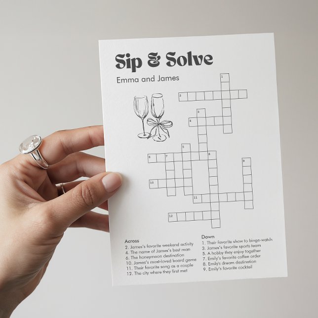 Anpassningsbar Sip and Solve Bröllop Crossword Inbjudningar (Skapare uppladdad)