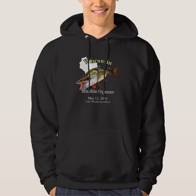 Anpassningsbar Sjö/Date Wisconsin Muskie Open Mörk Hoodie (Framsida)