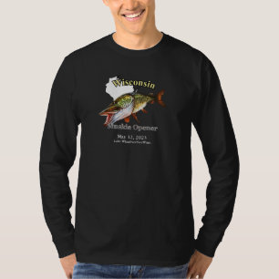 Anpassningsbar Sjö/Date Wisconsin Muskie Open Mörk T Shirt