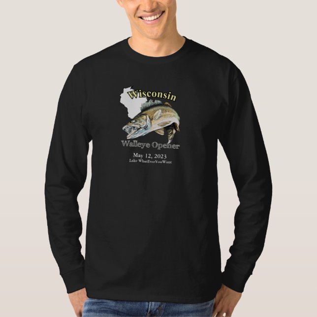 Anpassningsbar Sjö/Date Wisconsin Walleye-öppnare T Shirt (Framsida)
