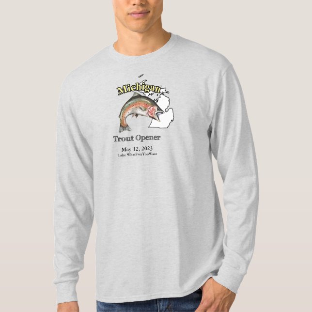 Anpassningsbar Sjö/datum Michigan Trout-öppningslj T Shirt (Framsida)