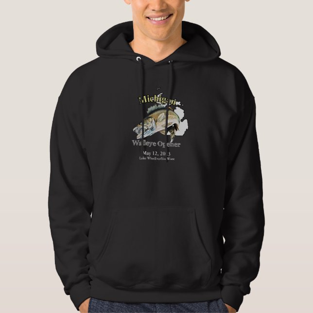 Anpassningsbar Sjö/Datum Michigan Walleye Mörk Hoodie (Framsida)