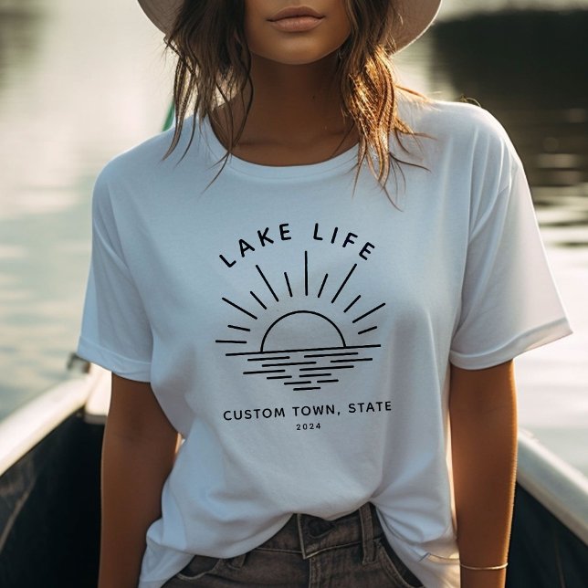Anpassningsbar Sjö Life Sunset Minimalist Modern B T Shirt (Boho Lake vibes! )