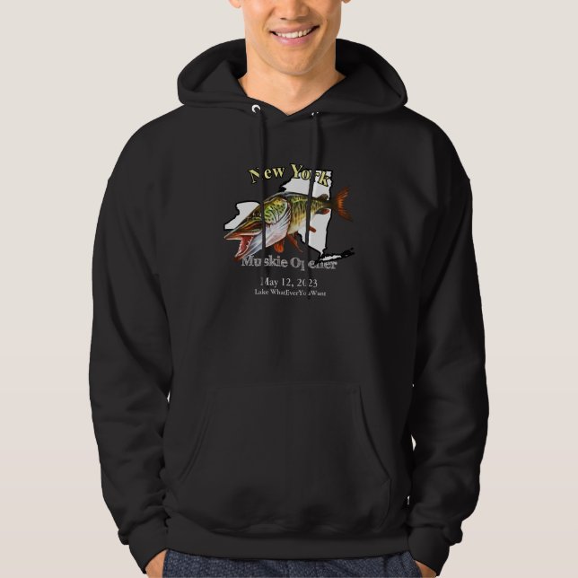 Anpassningsbar Sjö/New York Muskie Mörk Hoodie (Framsida)