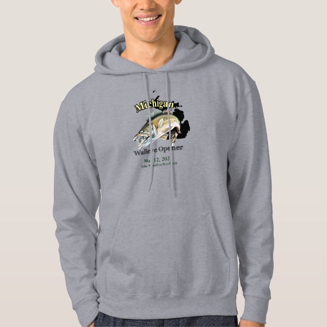 Anpassningsbar Sjö och Date Michigan Walleye Open Hoodie (Framsida)
