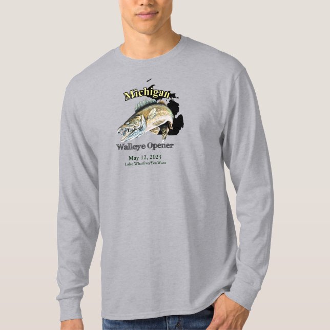 Anpassningsbar Sjö och Date Michigan Walleye Open T Shirt (Framsida)
