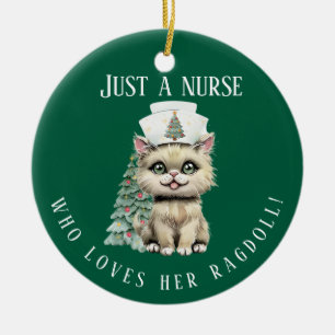 Anpassningsbar Sjuksköterska Ragdoll Katt julklapp Julgransprydnad Keramik