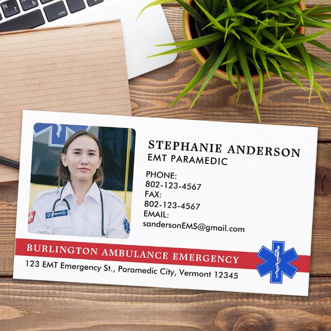 Anpassningsbar Sjukvårdare EMS EMT Akut Ambulance  Visitkort (Skapare uppladdad)