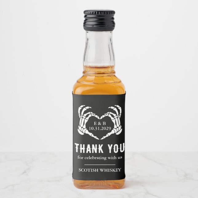 Anpassningsbar Skeleton Heart Black Til Död Bröllo Spritflaskor Etikett (Framsida)
