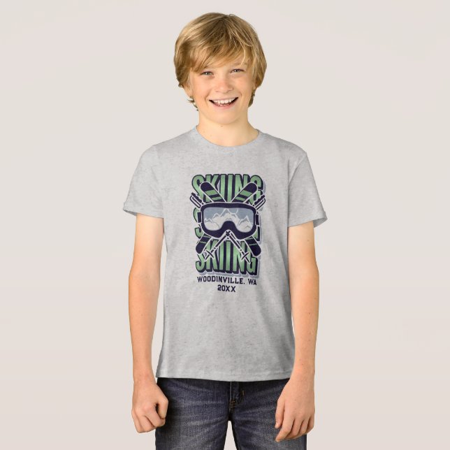 Anpassningsbar Ski-hoppplats, platsdatum Namn T Shirt (Framsida Full)