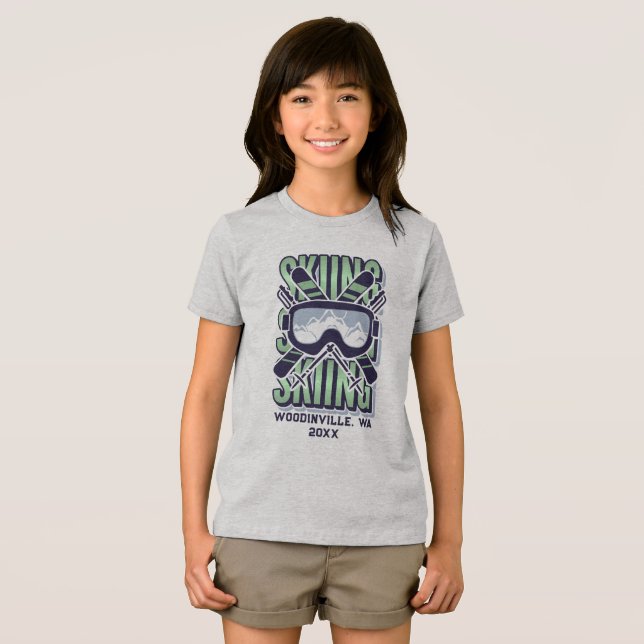 Anpassningsbar Ski-hoppplats, platsdatum Namn T Shirt (Framsida Full)