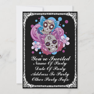 Anpassningsbar Skriv ut Butterfly Sugar Skull Part Inbjudningar