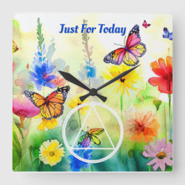 ANPASSNINGSBAR Slogan AA Symbol Butterflies and Fl Fyrkantig Klocka