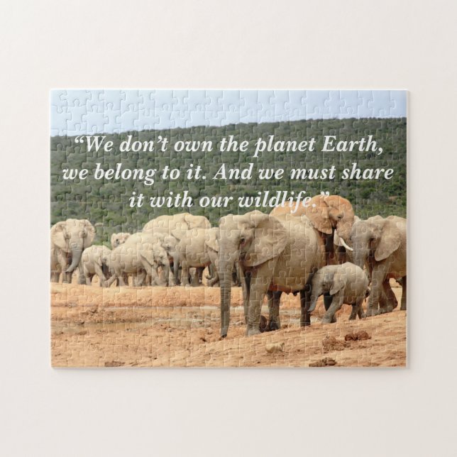 Anpassningsbar Slogan/Conservation Elephant Herd Pussel (Horisontell)